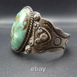 Vintage 1930s NAVAJO Harvey Era Sterling Silver & TURQUOISE Cuff BRACELET 66.1g