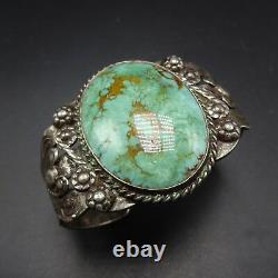 Vintage 1930s NAVAJO Harvey Era Sterling Silver & TURQUOISE Cuff BRACELET 66.1g