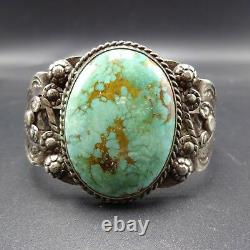 Vintage 1930s NAVAJO Harvey Era Sterling Silver & TURQUOISE Cuff BRACELET 66.1g