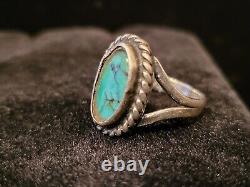 Vintage 1930s Navajo Sterling Silver Turquoise Ring Julius Gans UITA 21 Sz 4.5