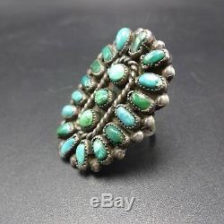 Vintage 1940s NAVAJO Sterling Silver TURQUOISE Cluster Petit Point RING size 8