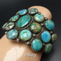 Vintage 1940s NAVAJO Sterling Silver TURQUOISE SAMPLER Cluster Cuff BRACELET 78g