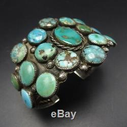 Vintage 1940s NAVAJO Sterling Silver TURQUOISE SAMPLER Cluster Cuff BRACELET 78g