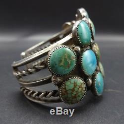 Vintage 1940s NAVAJO Sterling Silver TURQUOISE SAMPLER Cluster Cuff BRACELET 78g