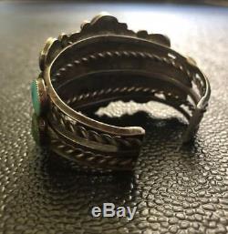 Vintage 1940s NAVAJO Sterling Silver TURQUOISE SAMPLER Cluster Cuff BRACELET 78g