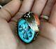 Vintage 1950's Navajo raw turquoise & coral sterling silver leaf ring size 12