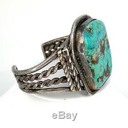 Vintage 1960's Native American 4 Shank Sterling Silver & Turquoise Cuff Bracelet