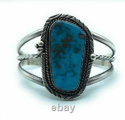 Vintage 1960's Navajo Sterling Silver Royston Turquoise Tri-Shank Cuff Bracelet
