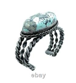 Vintage 1960's Navajo Sterling Silver & Turquoise Tri-Shank Cuff Bracelet