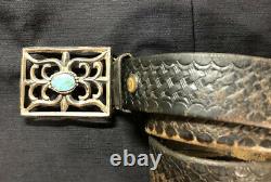 Vintage 1960s Tufa Navajo Sandcast Sterling Turquoise Buckle Original Belt! RRL