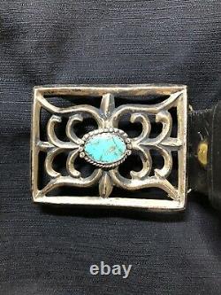 Vintage 1960s Tufa Navajo Sandcast Sterling Turquoise Buckle Original Belt! RRL