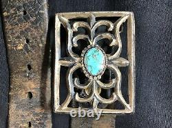 Vintage 1960s Tufa Navajo Sandcast Sterling Turquoise Buckle Original Belt! RRL