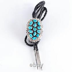 Vintage 1970's Sterling Silver Bisbee AAA Turquoise Navajo Bolo Tie 66.1g