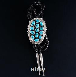 Vintage 1970's Sterling Silver Bisbee AAA Turquoise Navajo Bolo Tie 66.1g