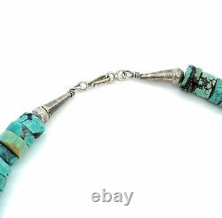 Vintage 1970's Sterling Silver & Kingman Turquoise Heishi Bead Necklace