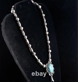 Vintage 1970's Sterling Silver Round Cabochon Turquoise Navajo Necklace 18.9ct