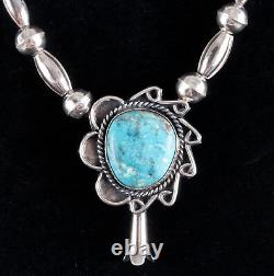 Vintage 1970's Sterling Silver Round Cabochon Turquoise Navajo Necklace 18.9ct