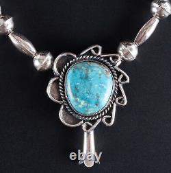 Vintage 1970's Sterling Silver Round Cabochon Turquoise Navajo Necklace 18.9ct
