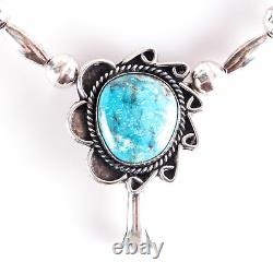 Vintage 1970's Sterling Silver Round Cabochon Turquoise Navajo Necklace 18.9ct