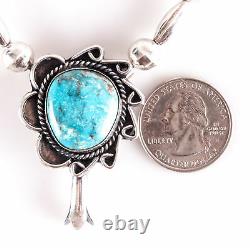 Vintage 1970's Sterling Silver Round Cabochon Turquoise Navajo Necklace 18.9ct