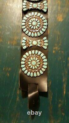 Vintage 1970's Sterling and Turquoise Cluster Concho Belt