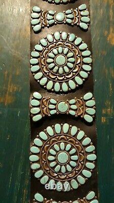 Vintage 1970's Sterling and Turquoise Cluster Concho Belt
