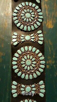 Vintage 1970's Sterling and Turquoise Cluster Concho Belt