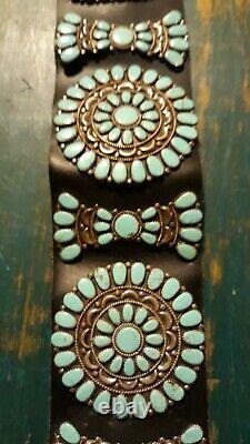 Vintage 1970's Sterling and Turquoise Cluster Concho Belt