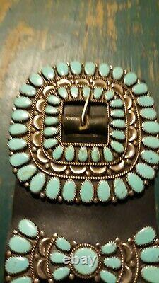 Vintage 1970's Sterling and Turquoise Cluster Concho Belt