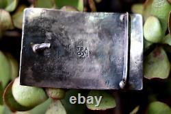 Vintage 2-stone TURQUOISE sterling silver belt buckle 96g leaf Navajo signed JPA