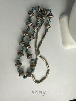 Vintage 26 Inch Silver Turquoise Navajo Necklace