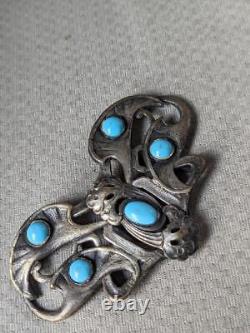 Vintage 2pc TURQUOISE belt buckle HANDCRAFTED navajo art BUTTERFLY unmarked