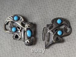 Vintage 2pc TURQUOISE belt buckle HANDCRAFTED navajo art BUTTERFLY unmarked