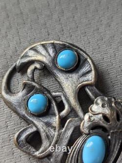 Vintage 2pc TURQUOISE belt buckle HANDCRAFTED navajo art BUTTERFLY unmarked