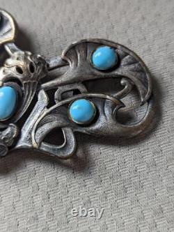 Vintage 2pc TURQUOISE belt buckle HANDCRAFTED navajo art BUTTERFLY unmarked