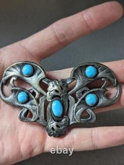 Vintage 2pc TURQUOISE belt buckle HANDCRAFTED navajo art BUTTERFLY unmarked