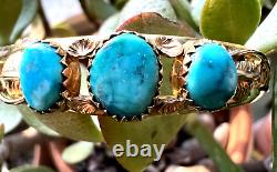 Vintage 3-STONE BLUE TURQUOISE CUFF BRACELET 1/20 12kgf Navajo Southwestern 6.5