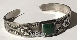Vintage 40's Navajo Indian Silver Cerrillos Turquoise Thunderbirds Cuff Bracelet