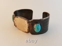 Vintage 50s 60s Navajo Old Pawn sterling turquoise cuff bracelet stamped as-is