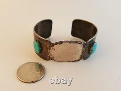 Vintage 50s 60s Navajo Old Pawn sterling turquoise cuff bracelet stamped as-is