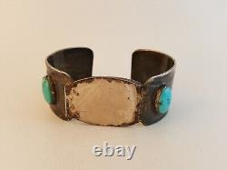 Vintage 50s 60s Navajo Old Pawn sterling turquoise cuff bracelet stamped as-is