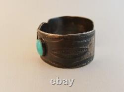 Vintage 50s 60s Navajo Old Pawn sterling turquoise cuff bracelet stamped as-is