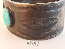 Vintage 50s 60s Navajo Old Pawn sterling turquoise cuff bracelet stamped as-is