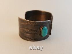 Vintage 50s 60s Navajo Old Pawn sterling turquoise cuff bracelet stamped as-is