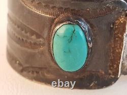 Vintage 50s 60s Navajo Old Pawn sterling turquoise cuff bracelet stamped as-is