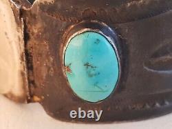 Vintage 50s 60s Navajo Old Pawn sterling turquoise cuff bracelet stamped as-is