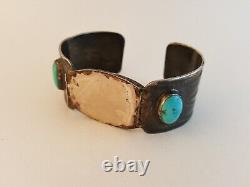 Vintage 50s 60s Navajo Old Pawn sterling turquoise cuff bracelet stamped as-is