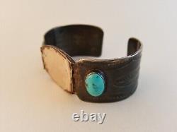 Vintage 50s 60s Navajo Old Pawn sterling turquoise cuff bracelet stamped as-is