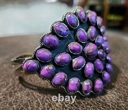 Vintage 52mm Native American Navajo Bracelet Cuff Purple Turquoise 41g (298)