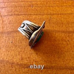 Vintage 70s Navajo Turquoise Floral Sterling Silver Ring, American Southwest